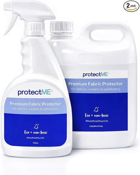 protectME Fabric Protector Spray Bundle - 25.4 oz + 84.5 oz - Non Toxic, Odorless Upholstery & Fabric Stain Guard for Couch, Carpet, Shoes, Sofa, Furniture - Water-Based & Long-Lasting Protection