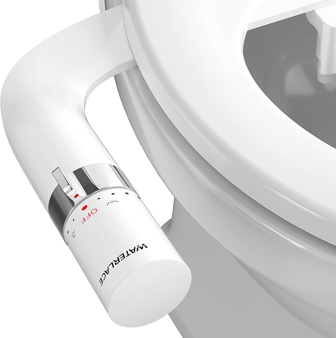 WATERLACE Bidet Attachment for Toilet Seat Sprayer - Non Electric Dual Nozzle with Cold Water - Self Cleaning Toilets Bathroom Spray for Butt Wash - Easy Slim Adjustable Pressure Control Rv Bidets