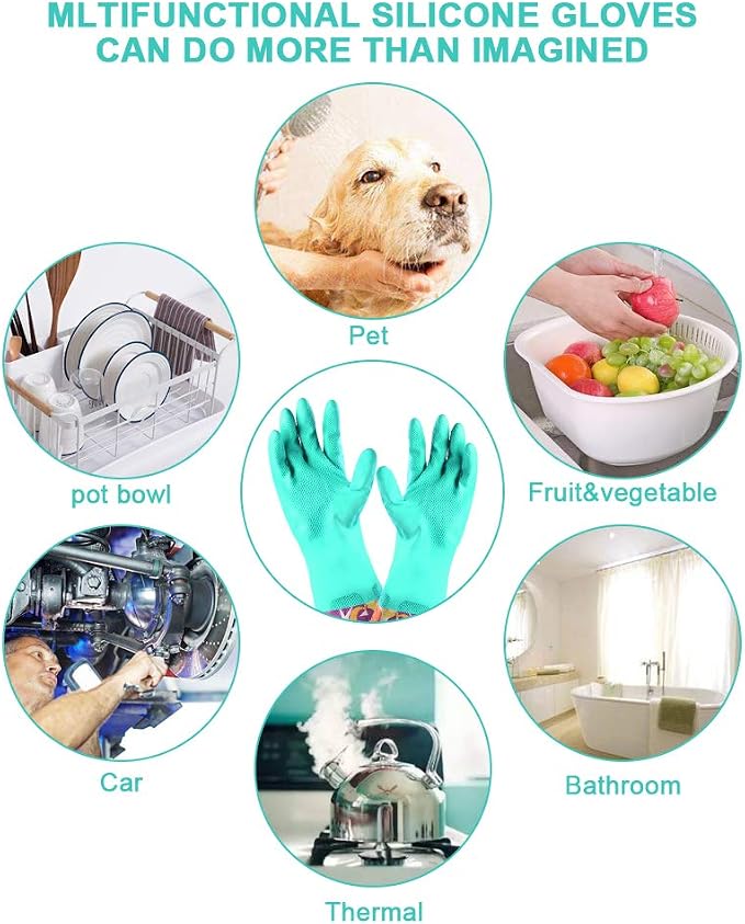 Dishwashing Rubber Gloves 3 Pairs, Aixingyun Non-Slip Household Laundry Kitchen Cleaning Gloves, Reusable PU Waterproof Latex Gloves Gift for Mom (Large, 3 Pairs)
