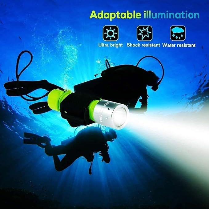 NAKCNM 2 Pack Diving Flashlight Underwater LED Scuba Dive Lights Super Bright IPX8 Waterproof 3 Modes for Outdoor Activities with Rechargeable Battery and Charger