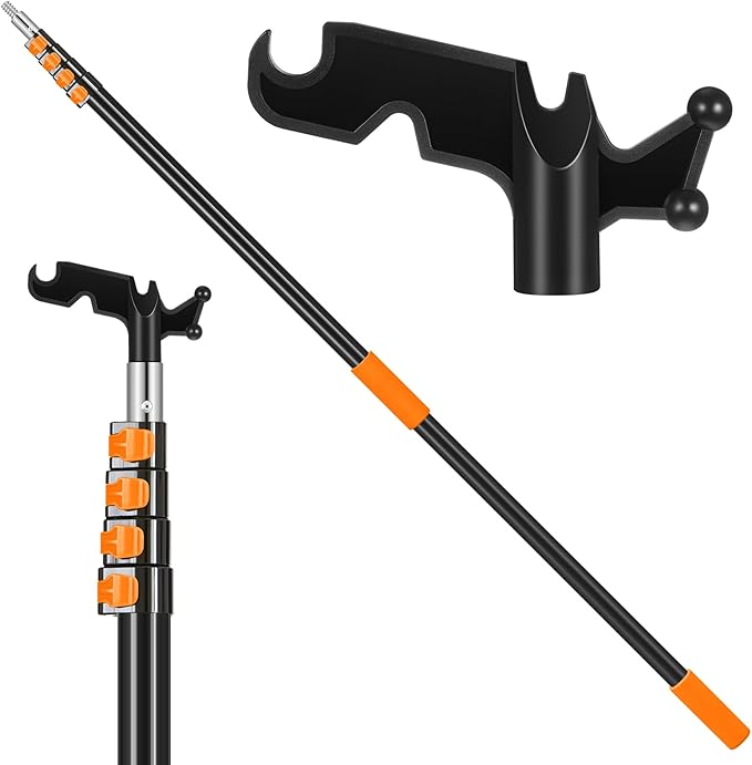 4.3-18 ft Telescopic Extension Pole with Utility Hook, Multi-Purpose Aluminum Pole for Painting, Dusting and New Year Window Cleaning Christmas Lights Installation Without a Ladder(Orange)