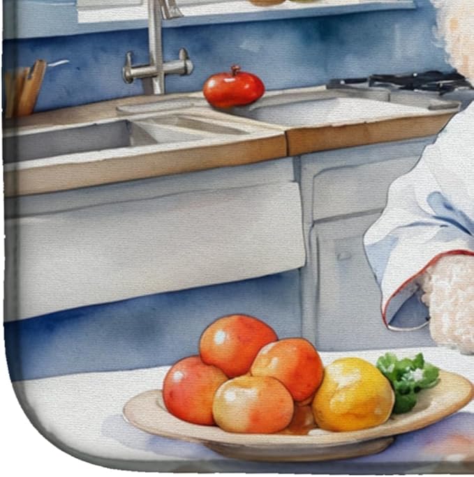 Caroline's Treasures DAC6307DDM White Poodle The Chef Dish Drying Mat Absorbent Dish Drying Mat Pad for Kitchen Counter Dish Drainer Mat for Countertop, 14 x 21", Multicolor