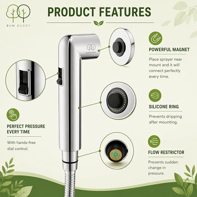 Handheld Bidet Sprayer for Toilet - Bum Gun Bidet Sprayer Kit with Adjustable Pressure, Bathroom Bidet Attachment, Cloth Diaper Sprayer, Feminine Wash, Easy Install
