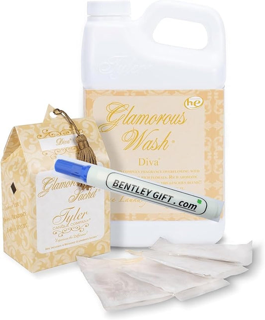 Tyler Candle Glamorous Wash Diva Laundry Detergent 128 oz w/Diva Sachets Bundle