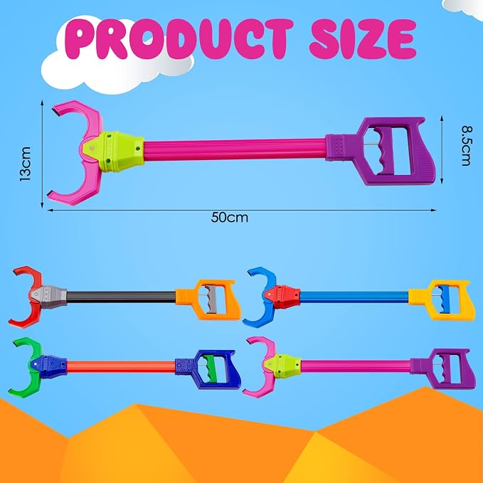 Lewtemi Interactive Grabber Claw Toy for Kids, 18 Inch Robot Arm Hand Claw Reacher Pickup Tool, Hand Eye Coordination & Fine Motor Skills Stem Toys Gift Pack for Boys Girls(Multicolor,4 Pcs)