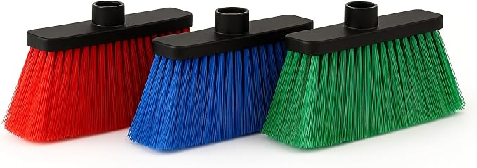 Broom Head Bundle – 3 Pack (Red, Blue, Green) Durable Multi-Surface Broom Heads with Universal Socket, Ideal for Home or Commercial Cleaning