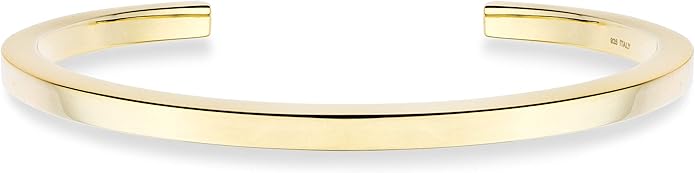 Miabella Italian 925 Sterling Silver or 18K Gold Plated 925 Sterling Silver 4mm Squared Cuff Polished Bangle Bracelet for Women Men, Made in Italy