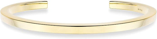 Miabella Italian 925 Sterling Silver or 18K Gold Plated 925 Sterling Silver 4mm Squared Cuff Polished Bangle Bracelet for Women Men, Made in Italy