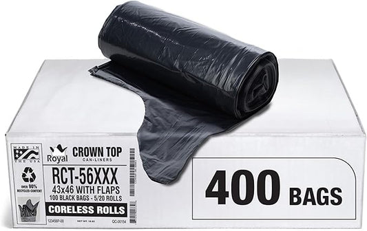 Heavy Duty 56 Gallon Trash Bags - (Huge 400 Pack/w Flap Ties) - 2.0 MIL (Equivalent) 43" x 46" Star Sealed Bottom Thick Garbage Bags for Contractors, Lawn, Leaf, Yard Waste, Commercial Kitchen