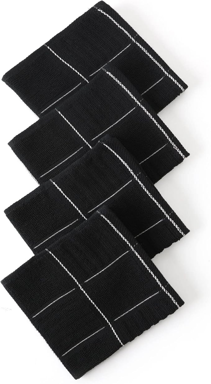 Glynniss Kitchen Towels and Dishcloths Set, Absorbent Dish Towels and Dish Cloths Set for Washing Dishes, Cleaning and Drying Use Pack of 8 (Black)