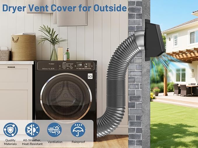 10 Inch Dryer Vent Cover Outside, Galvanized Steel Exterior Hooded Wall Vent Cover with Removable Screen & Cushioned Backdraft Flap, Exhaust Vent for House Wall Dryer Vent Kit (Black - 10 Inch)