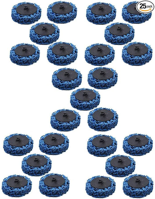 25-Pack 2" Quick Change Clean and Strip Discs – Extra Coarse Blue Non-Woven Abrasive Pads – Fits Angle Grinders for Paint, Rust, Weld Cleaning