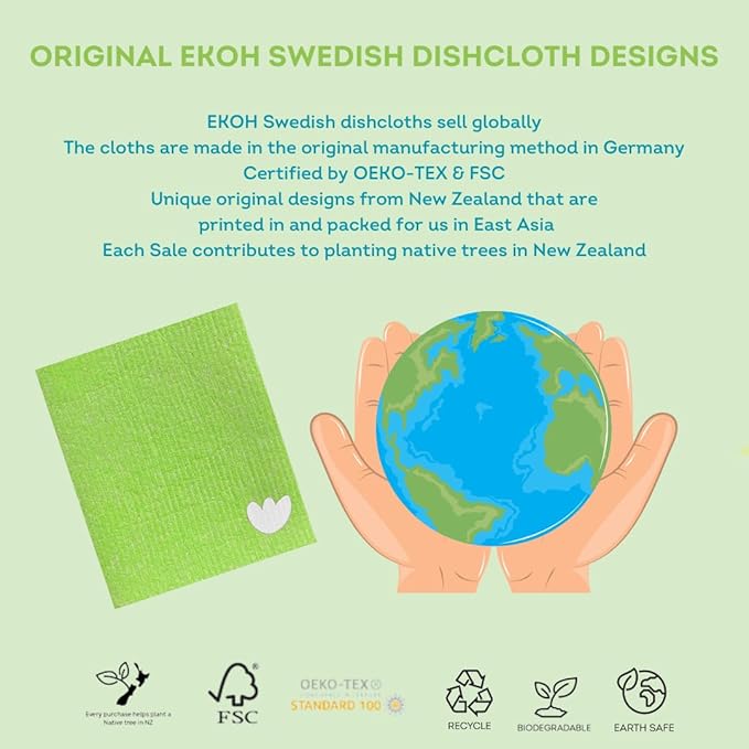 EKOH Swedish DishCloths 12 Pack, Reusable Paper Towels for Kitchen, Eco-Friendly Cellulose Sponge, Microfiber Alternative Dish Cloth, Kitchen Essentials, Apple Lime Green