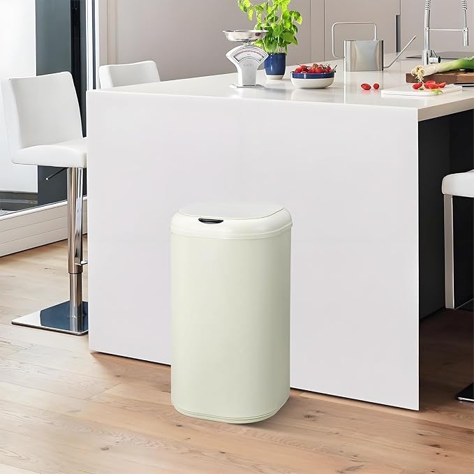 GAOMON 8 Gallon/30L Motion Sensor Trash Can, Touchless Automatic Stainless Steel Garbage Bin with Lid for Bathroom, Living Room, Home Office, Beige