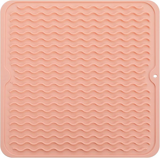 MicoYang Silicone Dish Drying Mat for Multiple Usage,Easy clean,Eco-friendly,Heat-resistant Silicone Mat for Kitchen Counter or Sink,Refrigerator or Drawer liner Pink M 12 inches x 12 inches