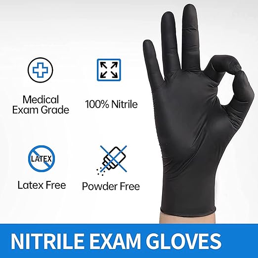Intco Basic Medical Black Nitrile Exam Gloves 4.5 Mil - Latex-Free & Powder-Free - NGPF 1047 (box of 100), X-Large