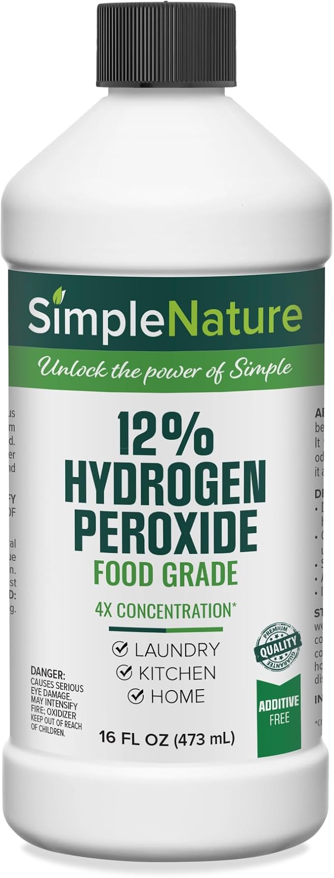 SimpleNature 12% Food Grade Hydrogen Peroxide (16 fl oz) - Natural Multipurpose Cleaner - Made in USA - Ideal for Commercial, Residential, Kitchen, Bath, Laundry, and More