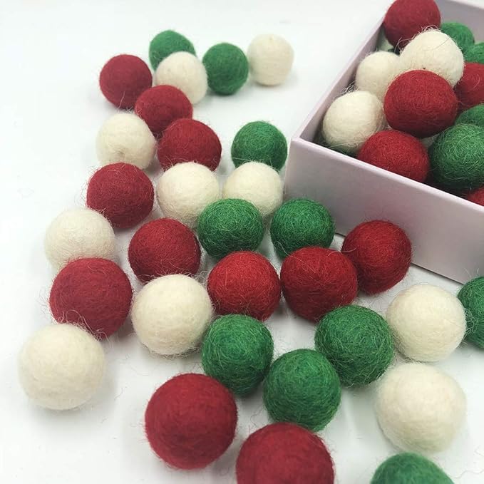 Christmas Felt Balls Red Green White 80pc 2cm DIY Felted Pom Pom Garland Wool Balls