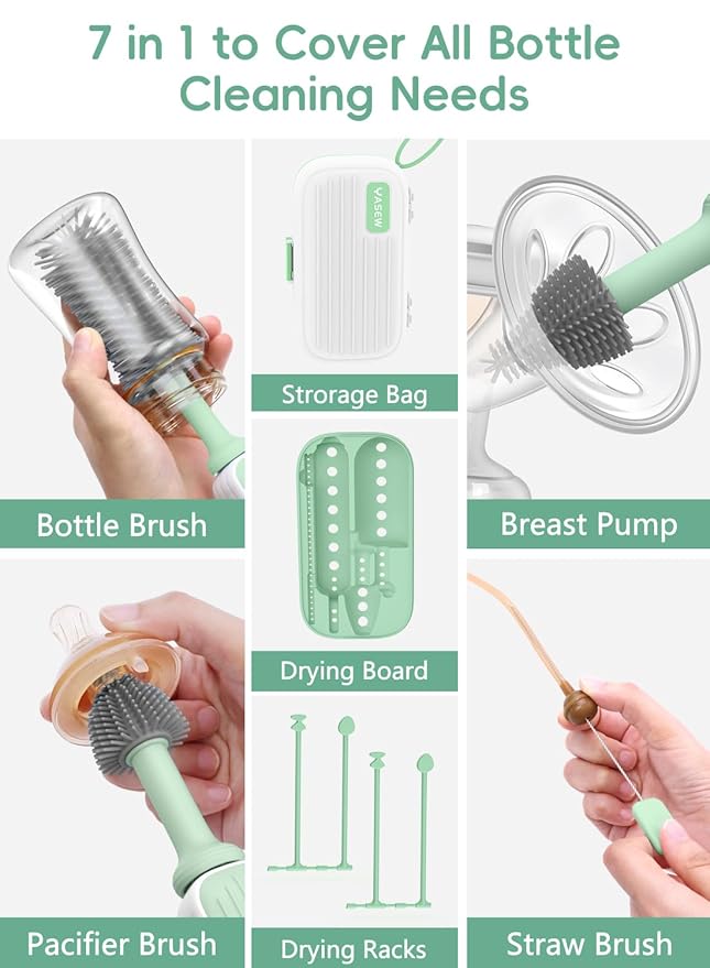 Electric Baby Bottle Brush Cleaner for Travel – BPA-Free Silicone, One-Button 360° Deep Cleaning, 2000mAh Rechargeable, Portable Bottle Cleaning Kit with Storage Box for Home & On-The-Go