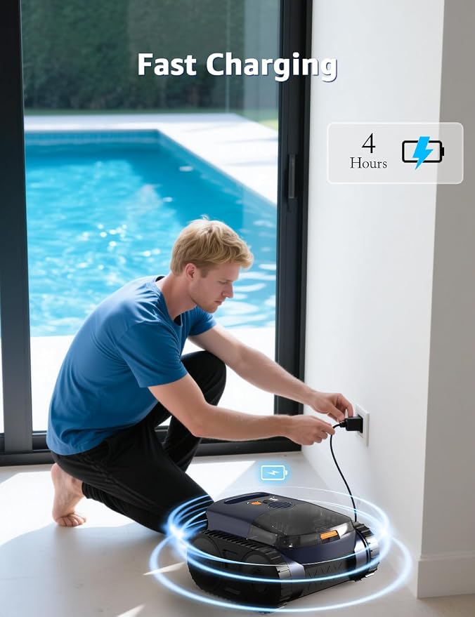 Cordless Pool Vacuum for Inground Pools, Cordless Robotic Cleaner up to 2150 Sq.ft, Wall and Waterline Cleaning Vacuum, Drains Cross, Self-Parking Lasts 180 Mins