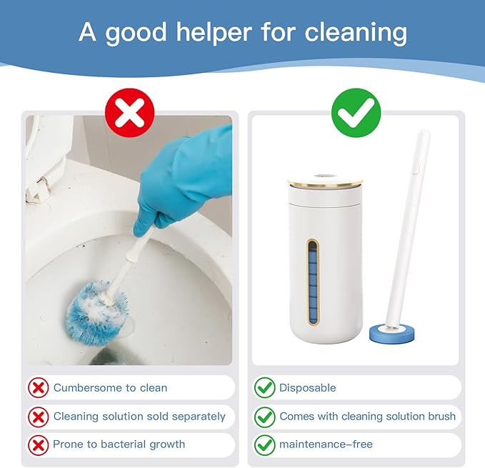 64 Count Disposable Toilet Brush Heads (8 Bags of 8), Toilet Bowl Wand Refills for Bathroom Cleaning, Heavy-Duty Scrubbing Pads, Not for Electric Toilet Brushes