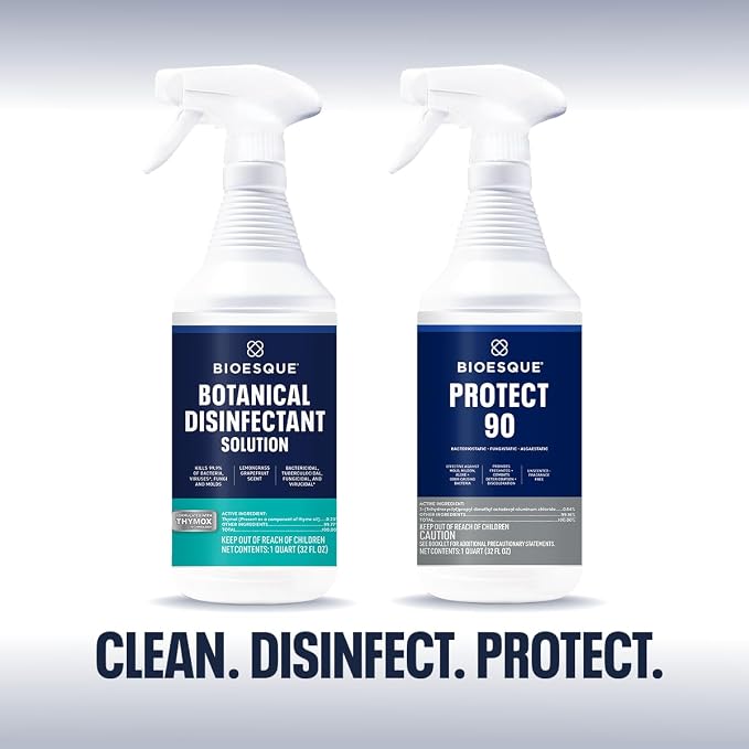 Bioesque Botanical Disinfectant Solution and Protect 90 Bundle, Heavy Duty Broad-Spectrum Disinfectant, Heavy Duty Bacteriostatic, Fungistatic, Algaestatic Formula, 32 Fluid Ounce (Pack of 2)