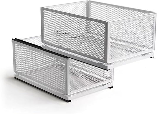 Pull Out Cabinet Organizer, Slide Out Drawers Fixed with Adhesive Nano Film, Pantry Shelves Sliding Drawer Storage Organization for Kitchen (Double Layer 15.7 * 9.4 * 16.6inch/40 * 24 * 42.4cm)