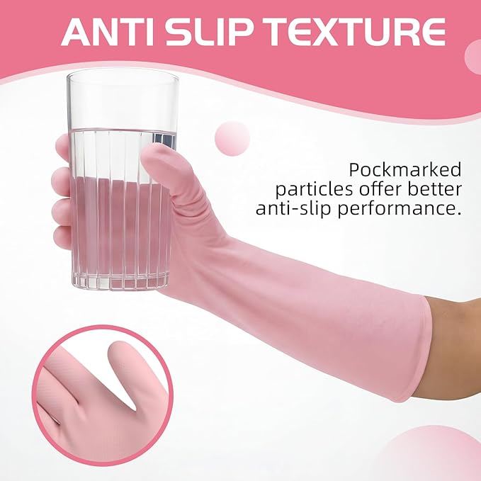 50 Counts 16" Long Disposable Nitrile Gloves Latex Free Dishwashing Gloves Waterproof for Household Clean Gardening(Pink,L)