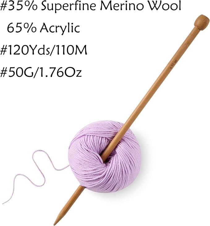6 Balls Merino Wool Yarn, 12-Ply Luxurious and Soft Yarn for Hand Knitting & Crocheting, 1.76 OZ/50g, 120 yds/110 Meters(Purple,6Balls)