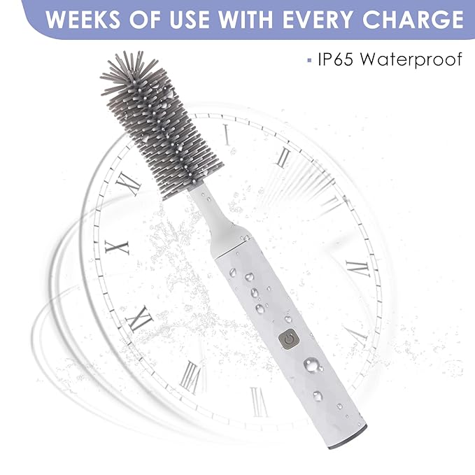 Bottle Brush Cleaner Electric with Electric Brush,Silicone Baby Bottle/Nipple Brush Replacement,Straw Cleaner Brush, Wall Mount,Rechargeable&Waterproof Water Bottle Cleaner Brush, White
