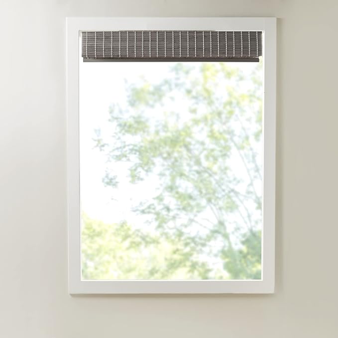 Madison Park Eastfield 100% Bamboo Cordless Roman Shades-Woven Wooden Privacy Panel, Light Filtering Easy Installation Window Blind Treatment, Bedroom, Living Room Decor, 29" W x 64" L, Grey Ash