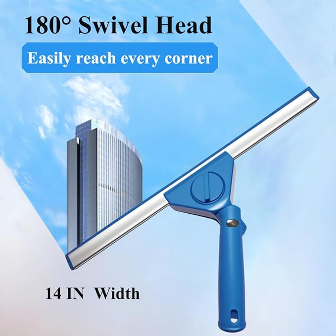 Window Cleaning Kit with 3 Gallon Bucket, 14 Inch Squeegee and Scrubber, 60 Inch Long Handle Window Cleaner Tool, Professional Window Washing Equipment for Home, RV and Commercial Use