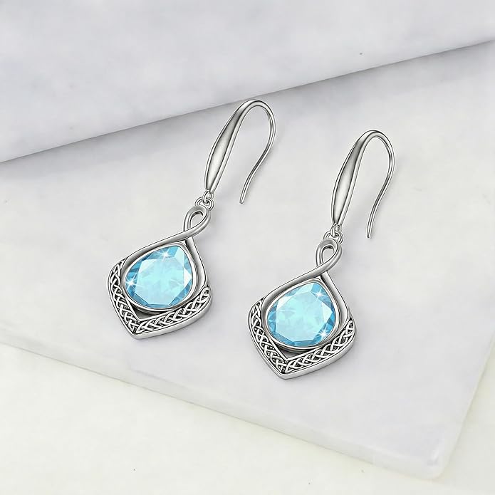 PELOVNY Celtic Knot Filigree Earrings for Women 925 Sterling Silver Moss Agate/Birthstone Infinity Earrings Birthday Christmas Jewelry Gifts for Mom Daughter Wife Sister