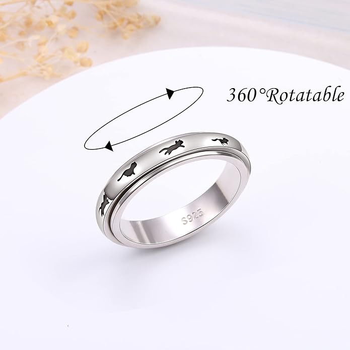Ladytree Spinner Fidget Anxiety Ring,925 Sterling Silver Stress Relief Worry Ring,Platinum Plated ADHD Autism Jewelry,Birthday Mom Gift for Women