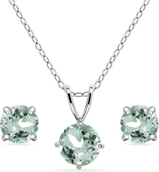 Jewelry Sets for Women, Necklace and Earring Sets for Women, Birthstone Jewelry, Genuine or Synthetic Gemstone, Round Solitaire, Pendant Necklace, Stud Earrings, Sterling Silver Jewelry or Gold Flash