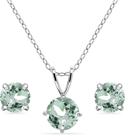 Jewelry Sets for Women, Necklace and Earring Sets for Women, Birthstone Jewelry, Genuine or Synthetic Gemstone, Round Solitaire, Pendant Necklace, Stud Earrings, Sterling Silver Jewelry or Gold Flash