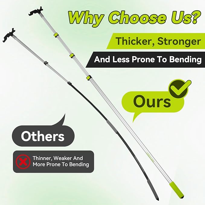 4.7-17 Foot Telescopic Extension Pole with Utility Hook, Telescoping Pole with Hook for String Lights,Christmas Lights,Birdfeeders, Sturdy (17Ft Pole with Hooks)