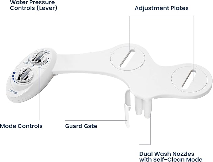 LUXE Bidet NEO 185 - Dual Nozzle, Self-Cleaning, Non-Electric Bidet Attachment for Toilet Seat, Adjustable Water Pressure, Rear & Feminine Wash (White)