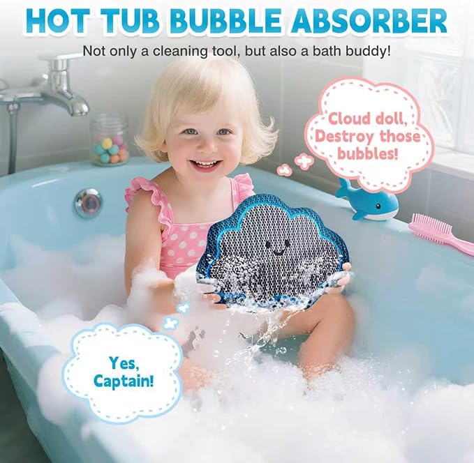 Ray Hot Tub Scum Absorber - Reusable Stingray Floating Spa Sponge & Oil Remover with Optional Tether - Washable Devilfish Oil Absorbing Sponge for Jacuzzi, Pool, and Bath (Cloud 2 Pack)