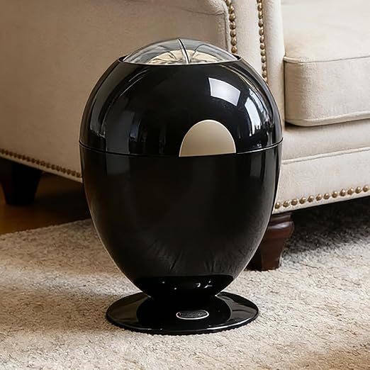 Automatic Motion Sensor Trash Can, 2.6 Gallon/10L Small Cute Garbage Bin with Lid, Hands-Free Silent Opening for Baby Diaper, Kids Room, Bedroom, Office, Home Decor - Modern Egg Shape (Black)
