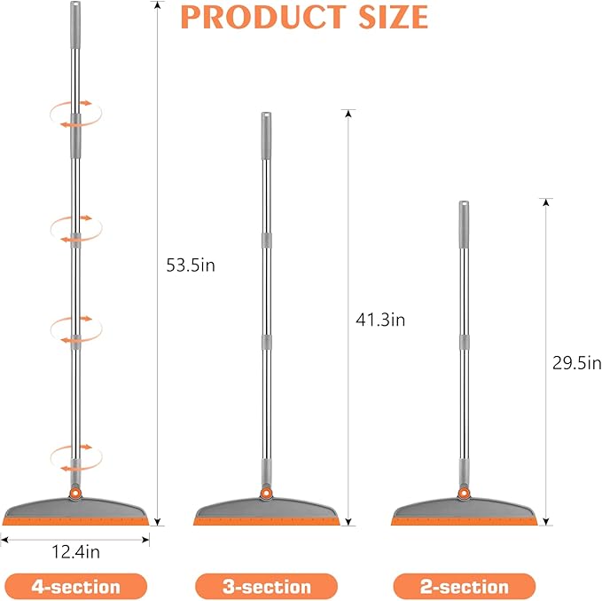 Broom and Dustpan Set, Long Adjustable Handle Broom Dustpan Combo with Dustpan Teeth to Automatically Clean Hair+Multifunction Silicone Broom, Silicone Floor Squeegee Broom for Home Bathroom, Kitchen