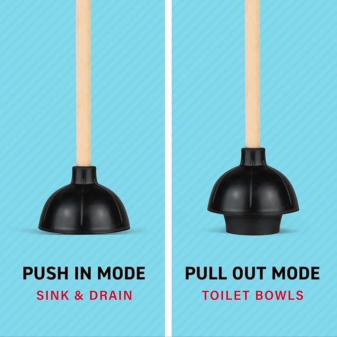 SteadMax Heavy Duty Toilet Plunger, Commercial Grade Double Thrust Force Rubber Cup with Wood Handle, 2 Pack (22")