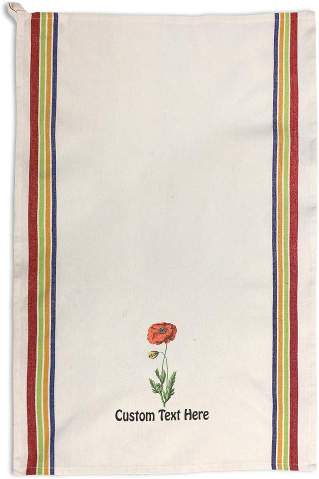Custom Decor Kitchen Towels Red Poppy Vintage Look Botanical & Flowers Botanical & Flowers Abstract Botanical Cleaning Supplies Dish Towels Multi Stripe Personalized Text Here