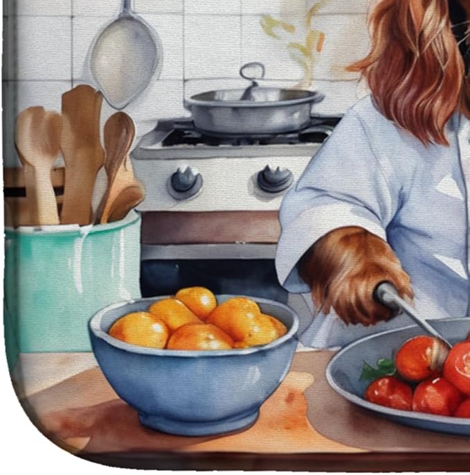 Caroline's Treasures DAC6331DDM Sussex Spaniel The Chef Dish Drying Mat Absorbent Dish Drying Mat Pad for Kitchen Counter Dish Drainer Mat for Countertop, 14 x 21", Multicolor