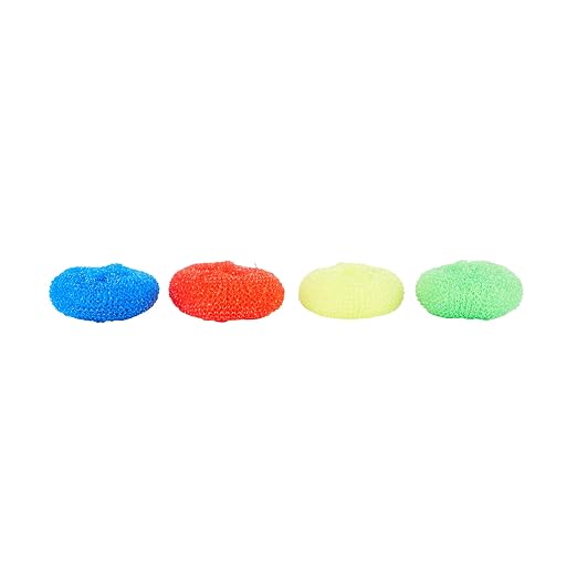 Restaurantware Plastic Dish Scrubbers 40 Pack 2.95 x 2.95 x 0.98 Inches Durable Non-Scratch Scrubbers Plastic Mesh Cleaning Pads Easy Grip Assorted Colors for Multi-Surface Cleaning