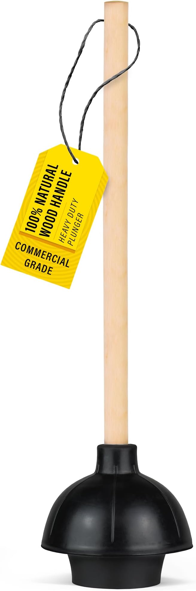 SteadMax Heavy Duty Toilet Plunger, Commercial Grade Double Thrust Force Rubber Cup with Wood Handle (22")