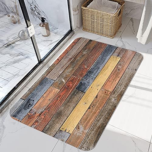 WODEJIA Flannel Mat Non Slip Bedside and Living Room,Clearance MatS Absorbent Moisture Dust Forlaundry Room,Bath Rugs Sponge Foam Soft for Bathroom and KitchenRustic Old Wooden Board 35 x 21 Inches