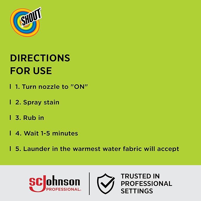 SC Johnson Professional Shout Active Enzyme Laundry Stain Remover Spray 22 fl oz, Pack of 8