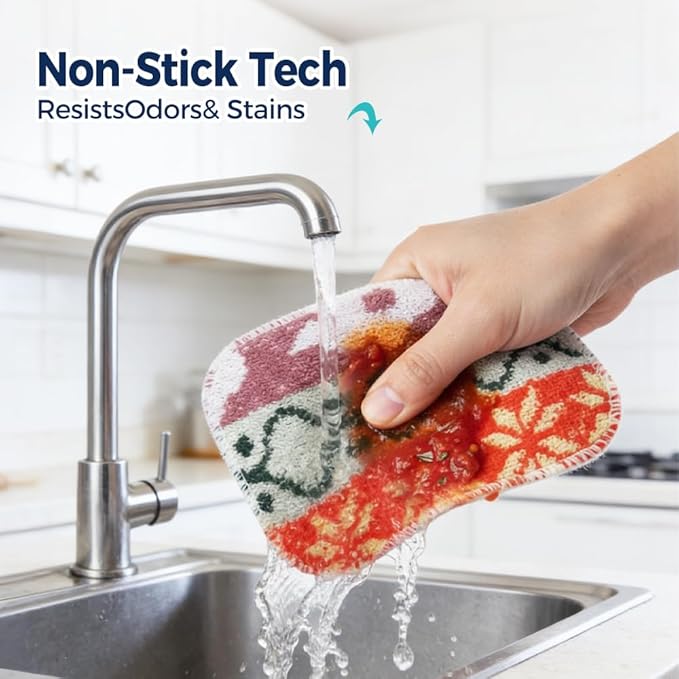 Amarelle GEN II Reusable Dish Scrubbers (10-Pack), Dual-Sided Heavy Duty Scouring Pads, Odor-Free & Machine Washable | Kitchen Scrub Cloth | Nano-Crystal Enhanced Technology (Nordic Folk)