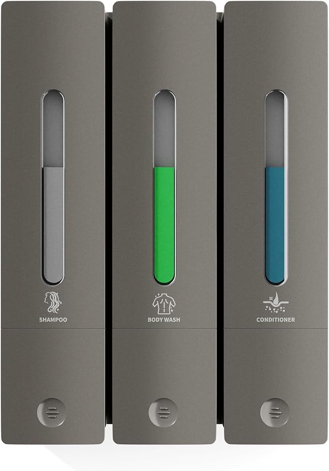 Shampoo and Conditioner Dispenser - Wall-Mounted 3-Chamber Shower Soap Dispenser, No-Drill, 1200ML Capacity, for Bathroom & Hotel